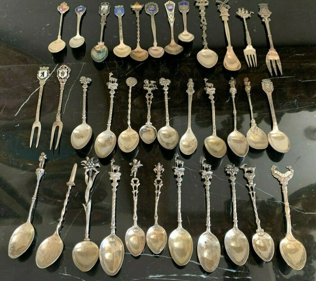Vintage 31 Silver Souvenir Spoons and 4 Forks 363 Grams Etsy