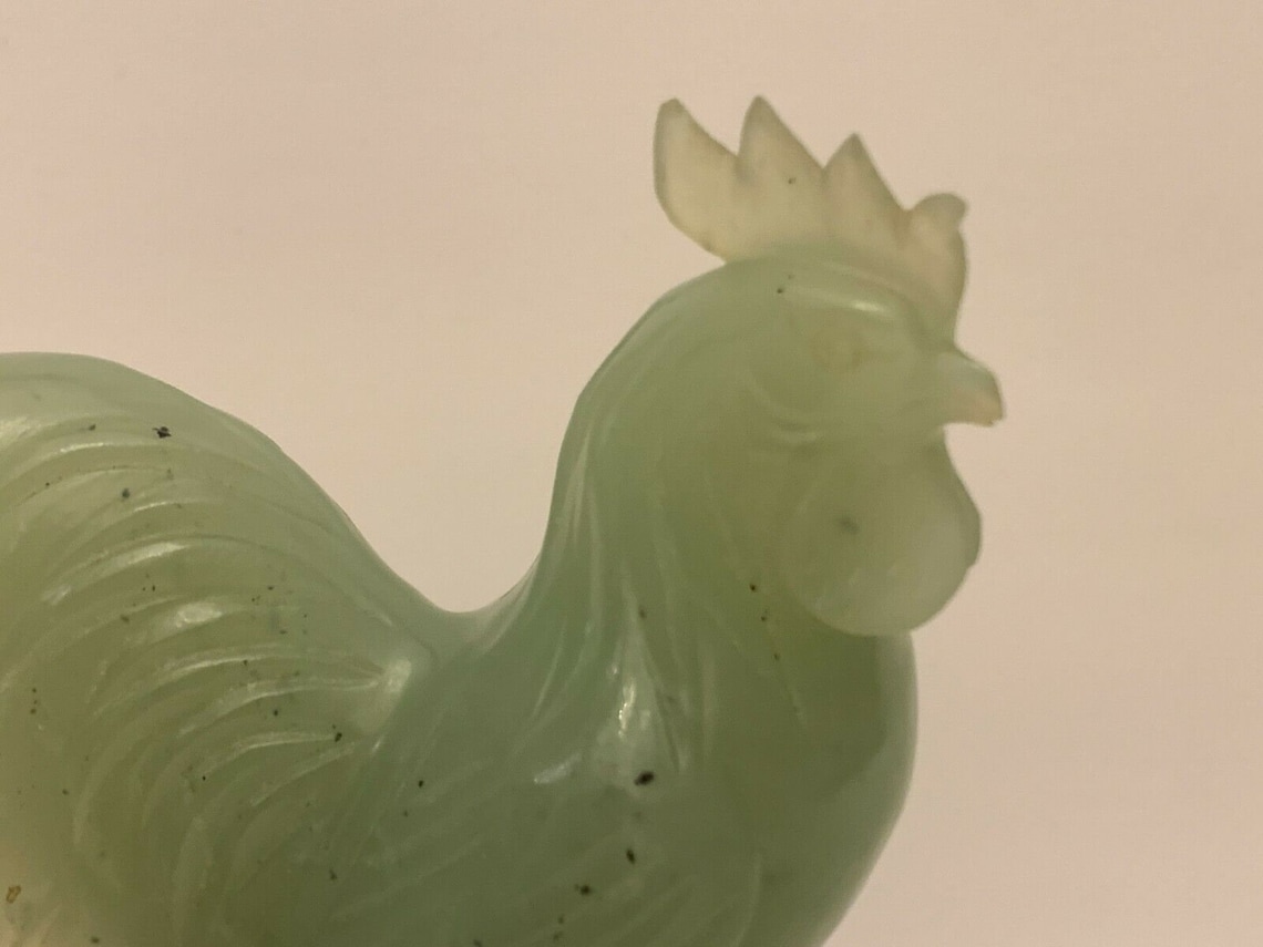 Antique Chinese Carved Green Jade Rooster Statue Sculpture Etsy