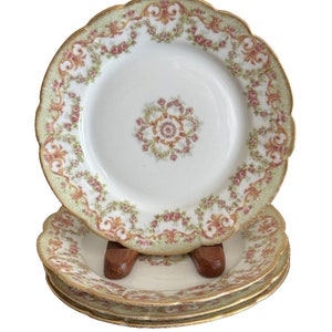 Antique Limoges France LS&S Lazarus Straus and Sons New York Set of 4 Pink Roses Bread Plates