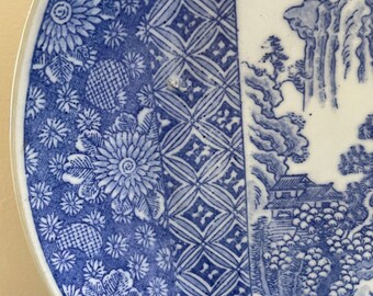 アンティーク 日本製 12 インチ 青と白の風景陶器皿 - Etsy 日本