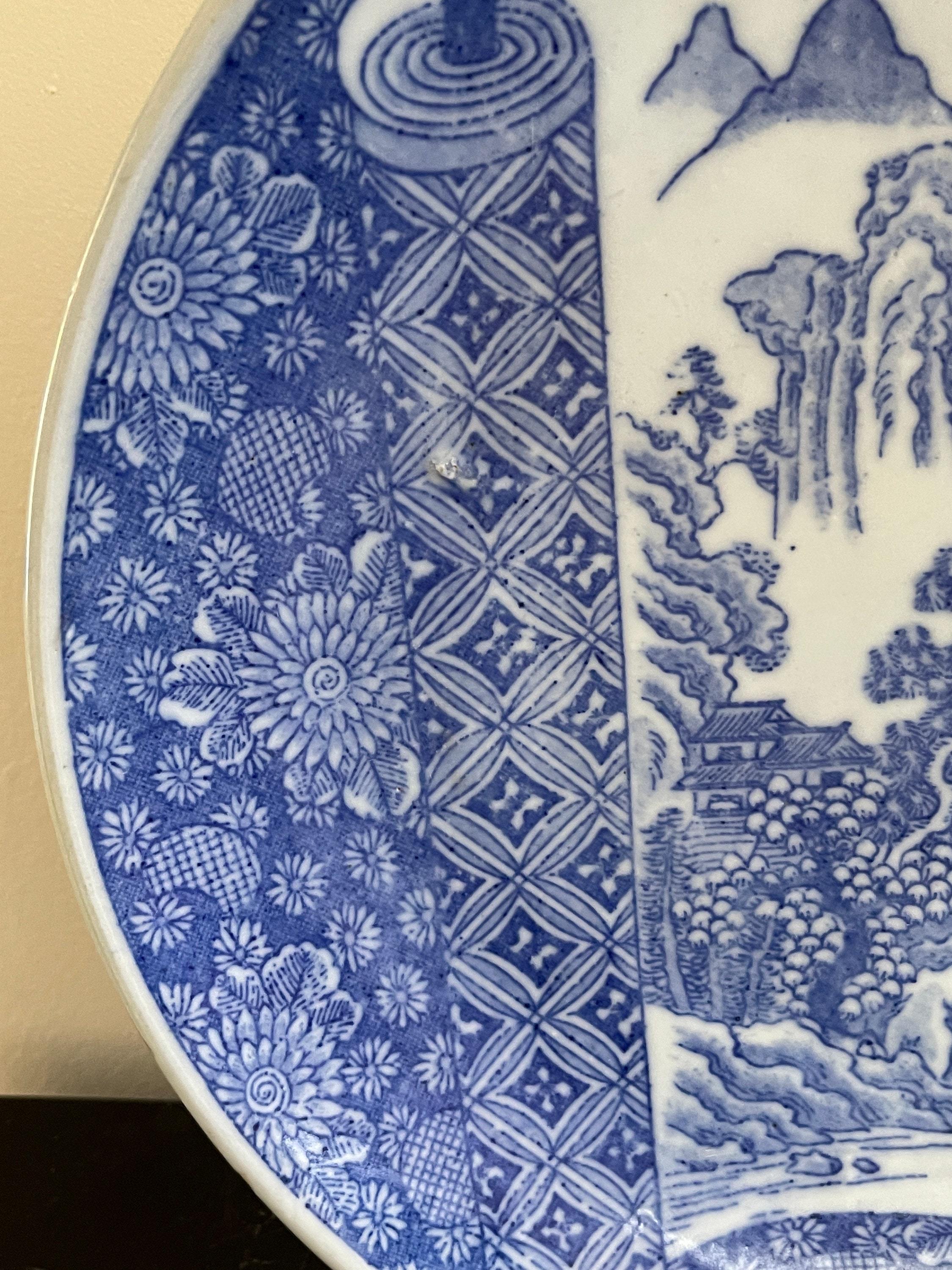 アンティーク 日本製 12 インチ 青と白の風景陶器皿 - Etsy 日本