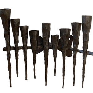 David Palombo (1920-1966) Brutalist Jewish Hanukkah Wall Iron Menorah Candelabra