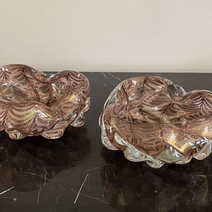 Mid Century Set of 2 Italian Murano Brownish and Gold Fleck Glass Bowls
