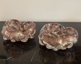 Mid Century Set of 2 Italian Murano Brownish and Gold Fleck Glass Bowls