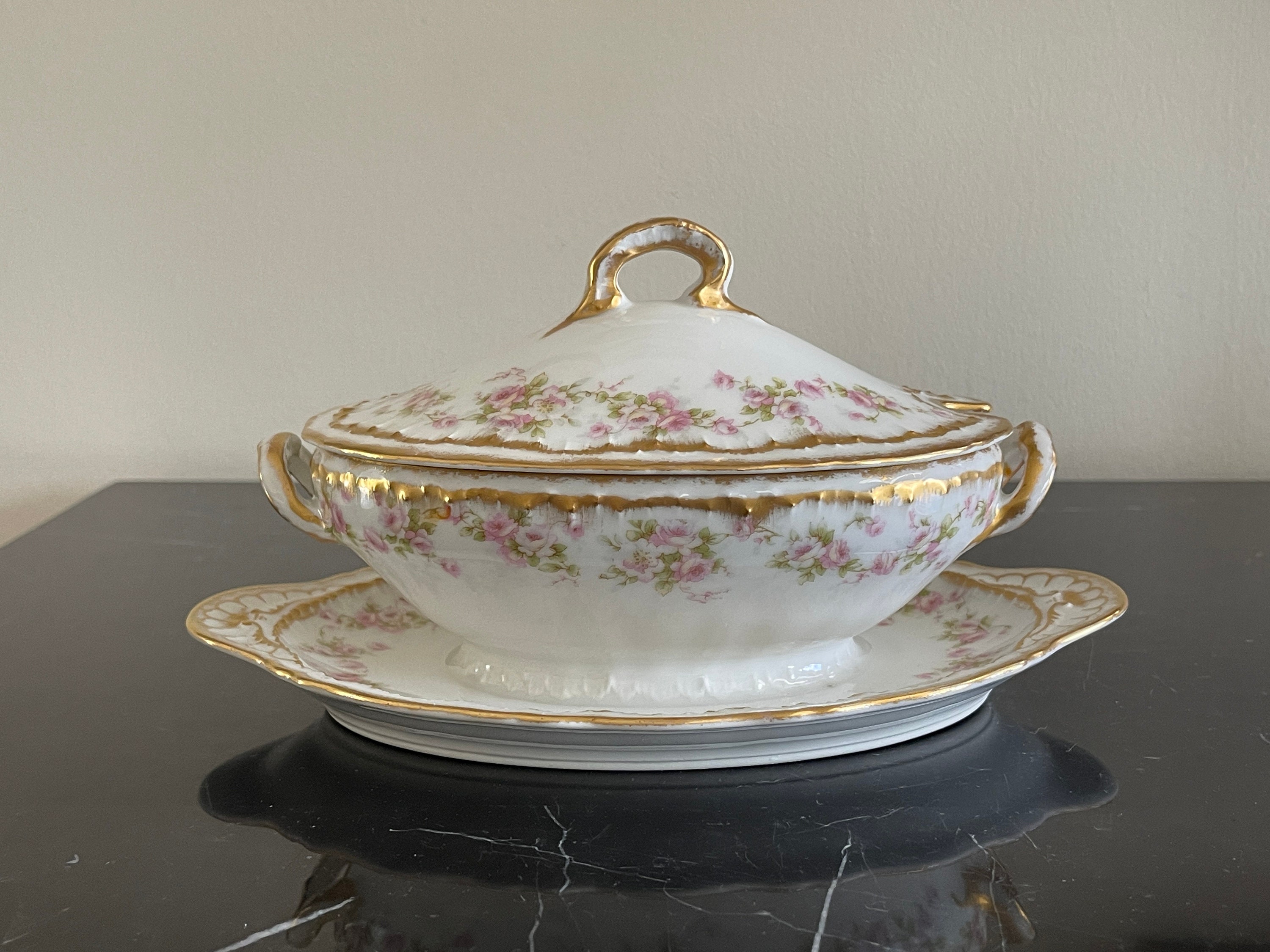 RU-5660　Haviland LIMOGES　マプレート　未使用 Haviland Limoges France Schleiger 844 Lidded Gravy Boat With