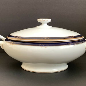 Arabia Finland White Cobalt Blue & Gold Covered Tureen Mark Dating 1949-1964