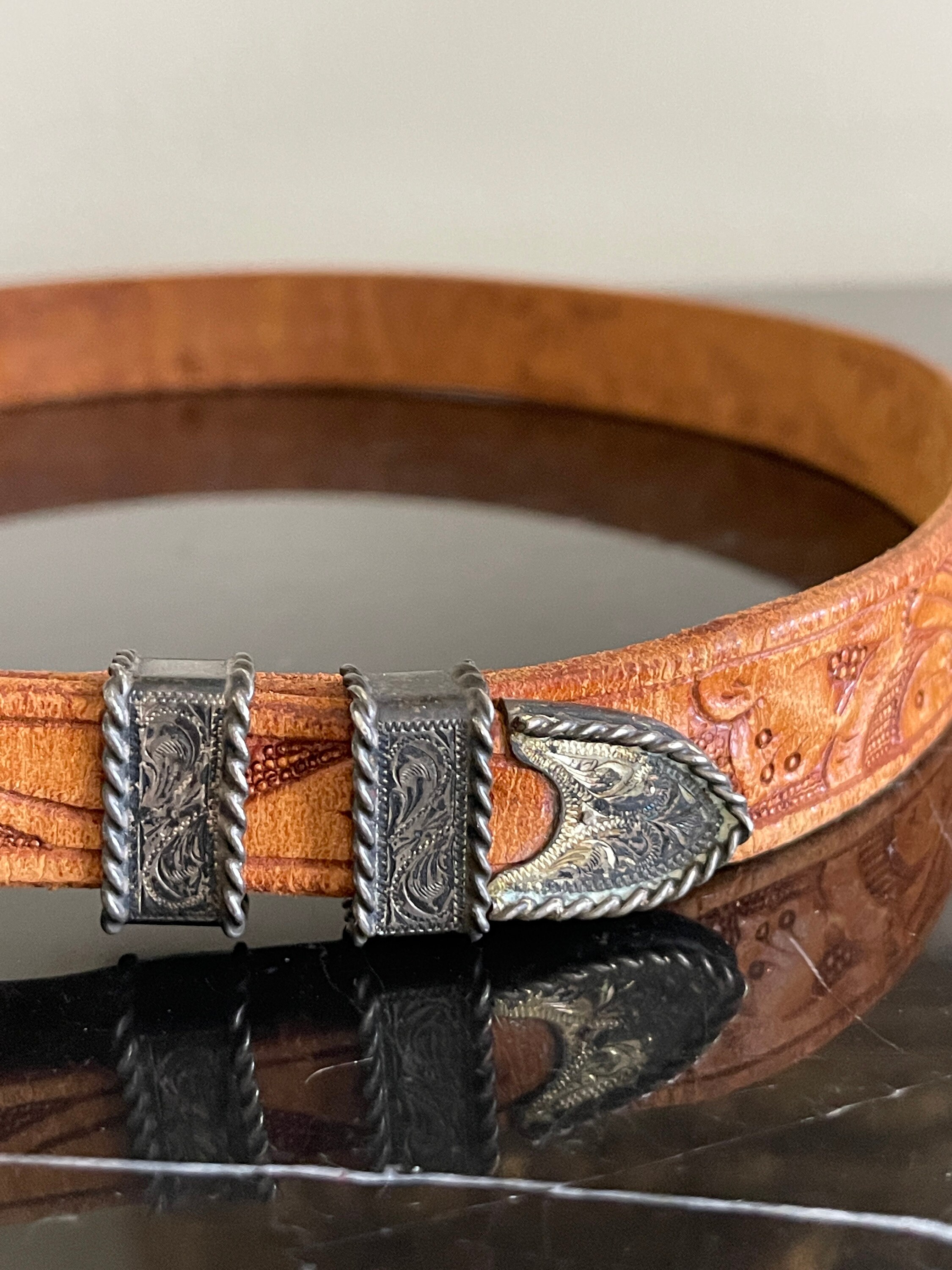 Vintage Leather Belt Fritch Bros Sterling Silver Buckle * - Etsy display picture 3