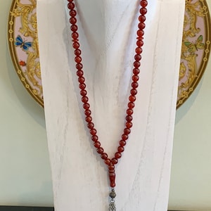 Antique Carnelian Komboloi Prayer Worry Beads Tasbih 60 Beads Silver Tassel