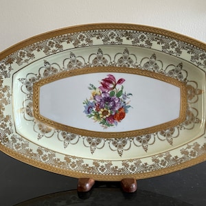 Hutschenreuther Selb Bavaria Porcelain Gold Encrusted Dish 12&quot; by 7 3/4&quot;