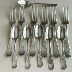 Antique Sterling Silver W. A. Chamberlin Forks and Teaspoons 401 Grams