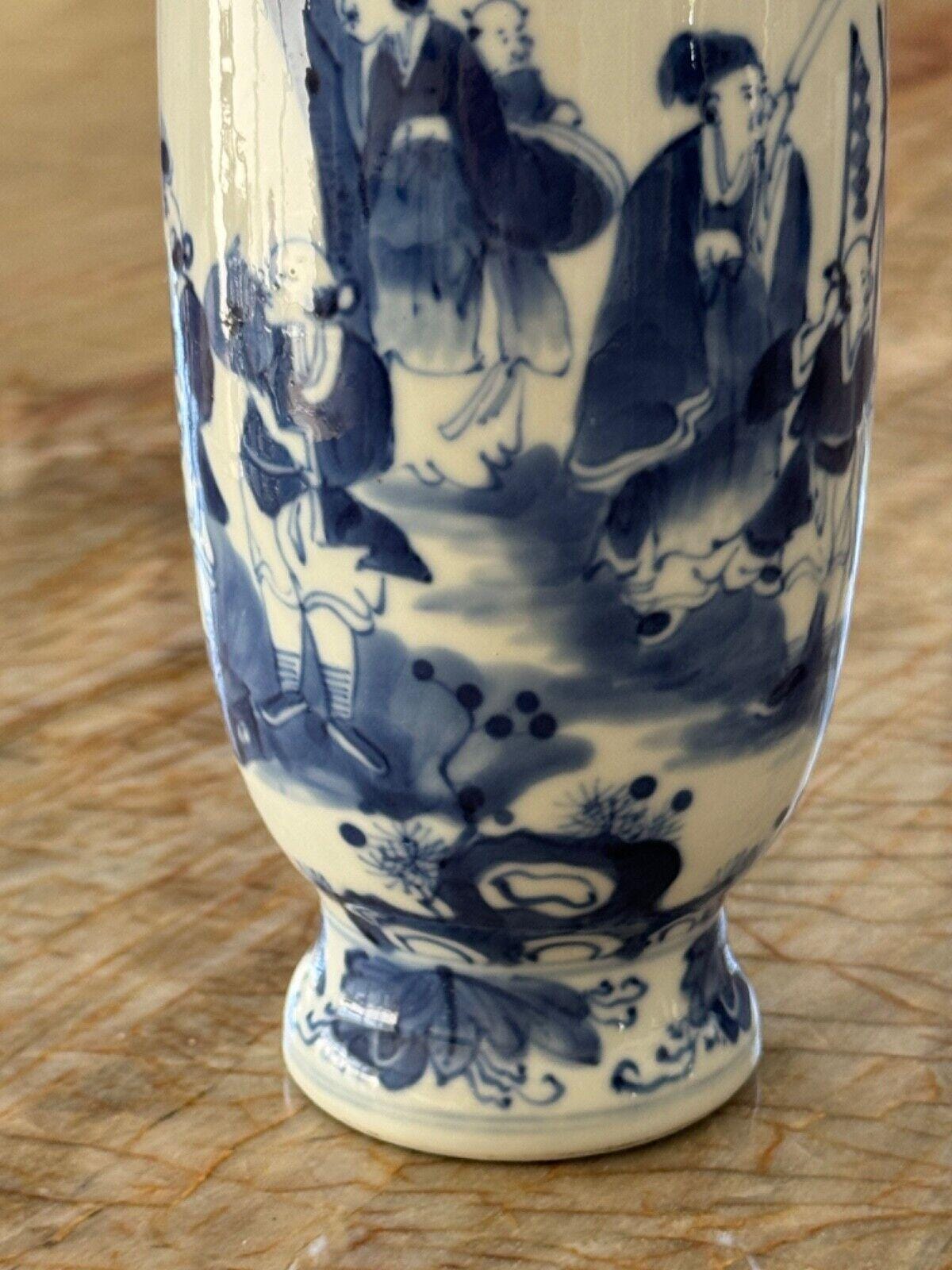 Antique Chinese Signed Kangxi Blue and White Porcelain Cylindrical