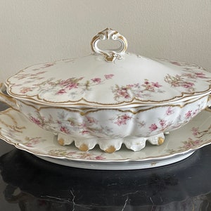 Antique Theodore Haviland Limoges Covered Vegetable Bowl and Under Plate