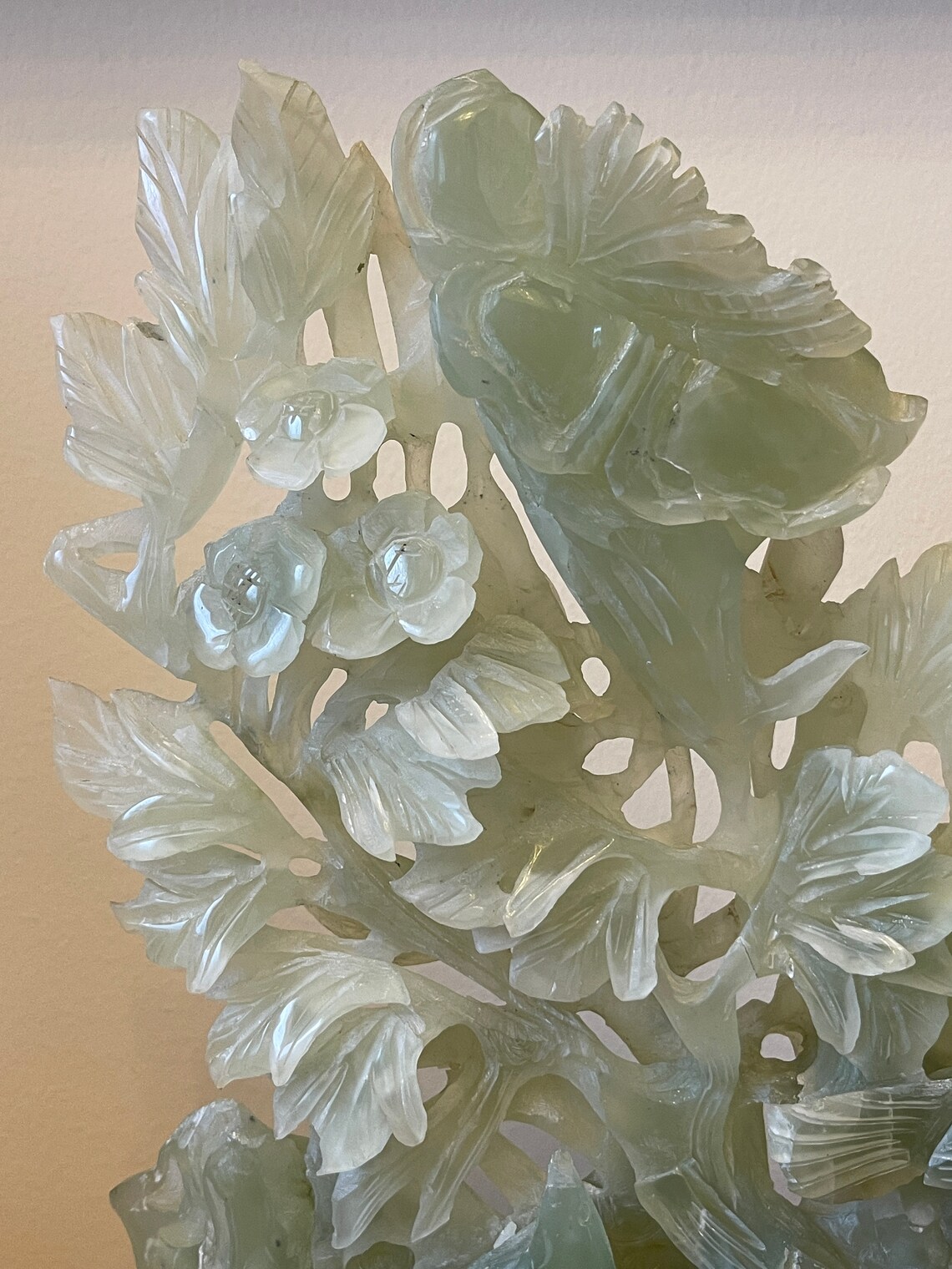 Vintage Chinese Carved Jade Tree Glowers and Birds Sculpture Etsy