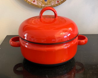 Vintage Carl Aubock Ostovics Culinar Auswein Austrian Enamelware Red Pot