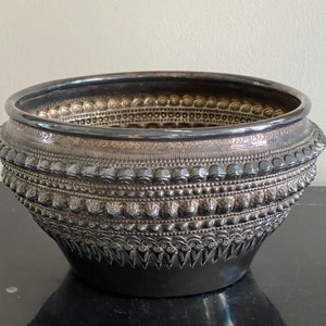 Vintage Laos Silver Repousse Bowl with Airavata Erawan Symbol 509 Grams