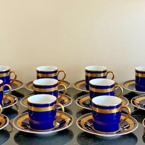 Rosenthal Classic Rose EMINENCE 12 Cobalt Blue & Gold Demitasse Cup and Saucers