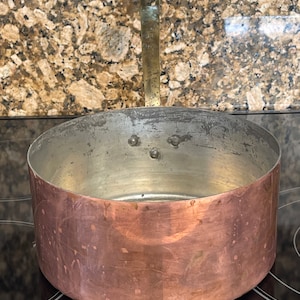 Vintage Havard Large French Copper Sauce Pan with Brass Handle