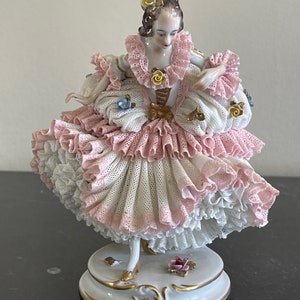 Antique Dresden Germany Volkstedt Lace Porcelain Figurine