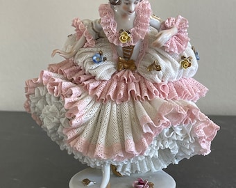 Antique Dresden Germany Volkstedt Lace Porcelain Figurine