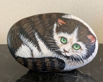 【SEAL限定商品】 of Set Vintage 6 Paperweights Rocks on Cats Painted Hand 置物