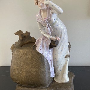 Antique Authentic AMPHORA Teplitz 1364 Austria Figural Statue Planter or Vase