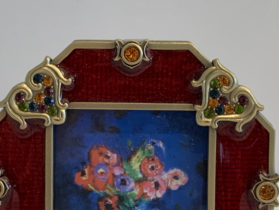 ジェイストロングウォーター フォトフレーム　赤　アンティーク風 Jay Strongwater Red Enamel Crystals Square Picture Frame - Etsy