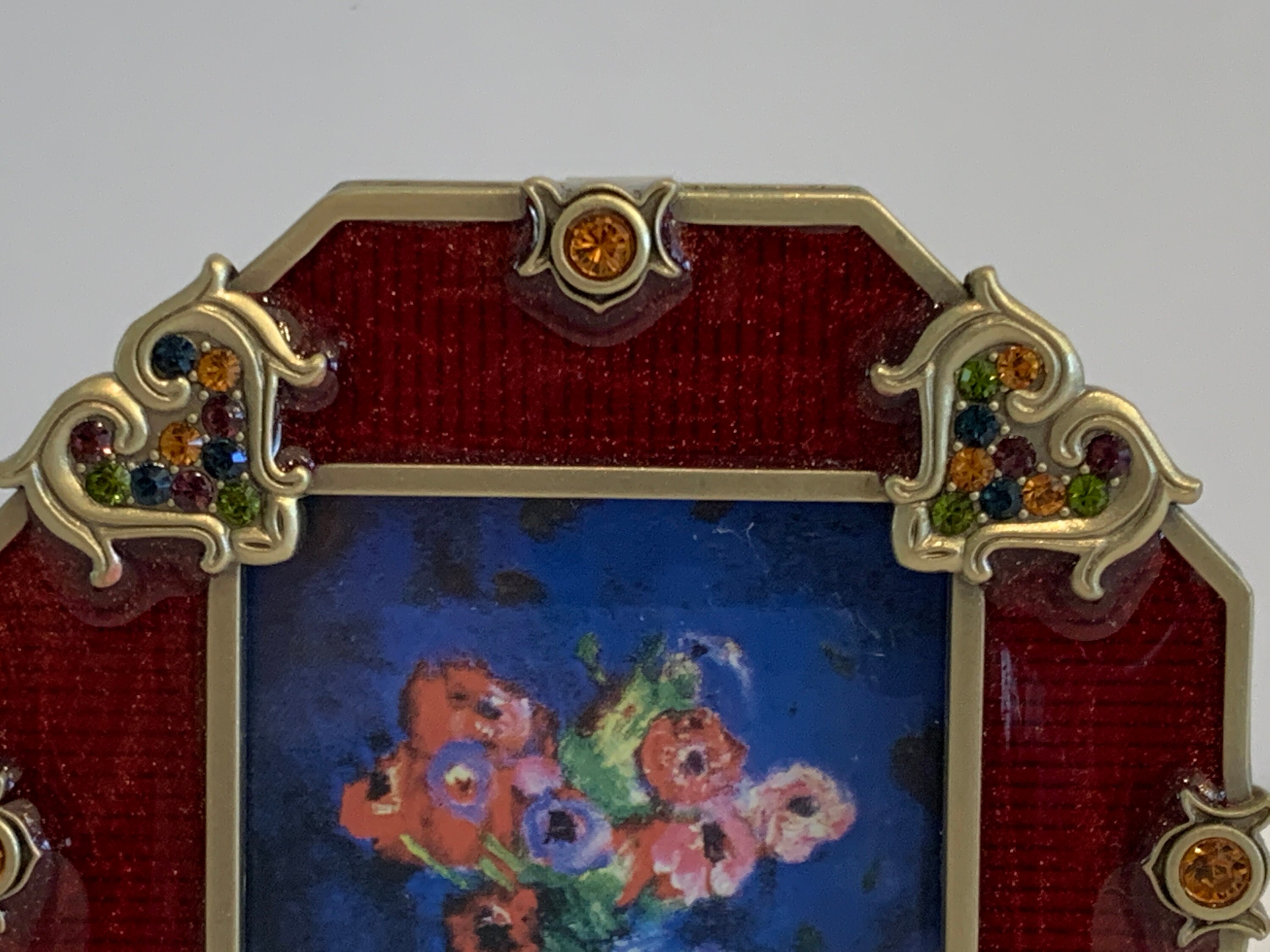 ジェイストロングウォーター フォトフレーム　赤　アンティーク風 Jay Strongwater Red Enamel Crystals Square Picture Frame - Etsy