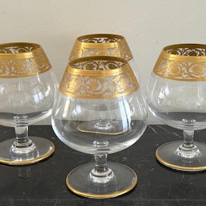 Saint-Louis St. Louis 4 Thistle Gold Encrusted Brandy Cognac Crystal Snifters