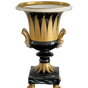 Vista Alegre Portugal Porcelain Black and Gold Gilt Footed Krater Vase *