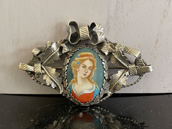 Antique Russian Kokoshnik Silver Porcelain Portra… - image 4
