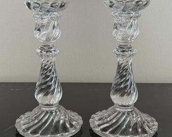 Par de candelabros de 23 cm de alto con diseño de bambú de Baccarat Crystal France