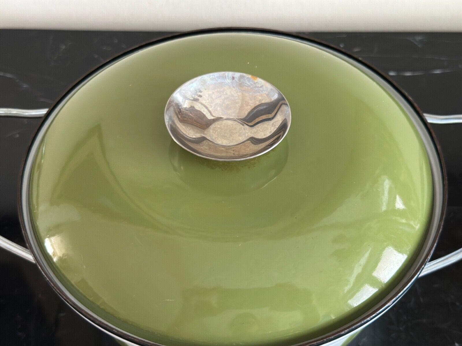 Cathrineholm White and Avocado Green Lotus Enamel 4 1/8