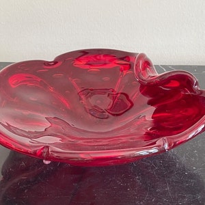 Vintage Large Murano Red Bullicante Decorative Glass Bowl