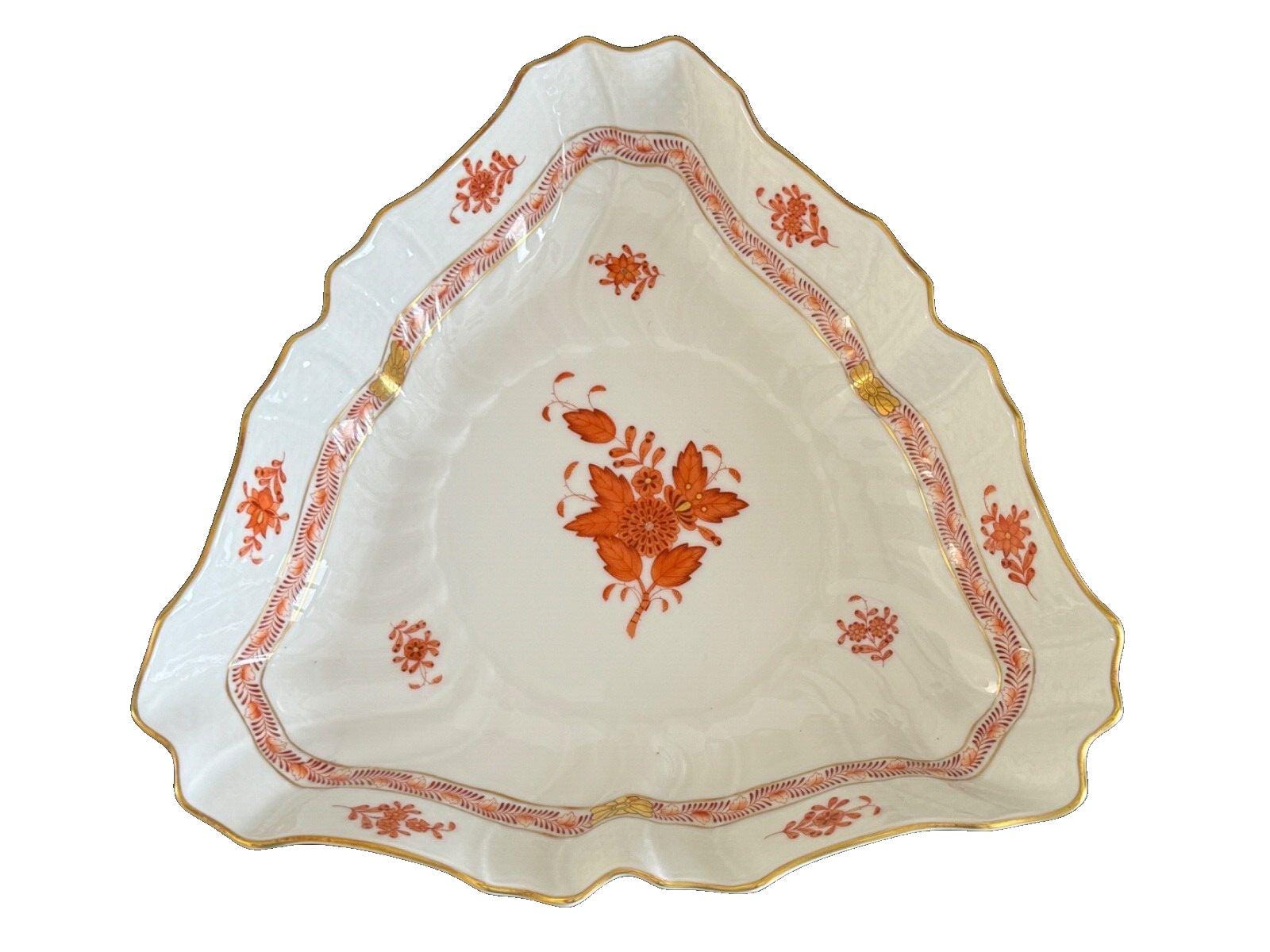 Herend Hungary Chinese Bouquet Rust Triangle Shape Porcelain