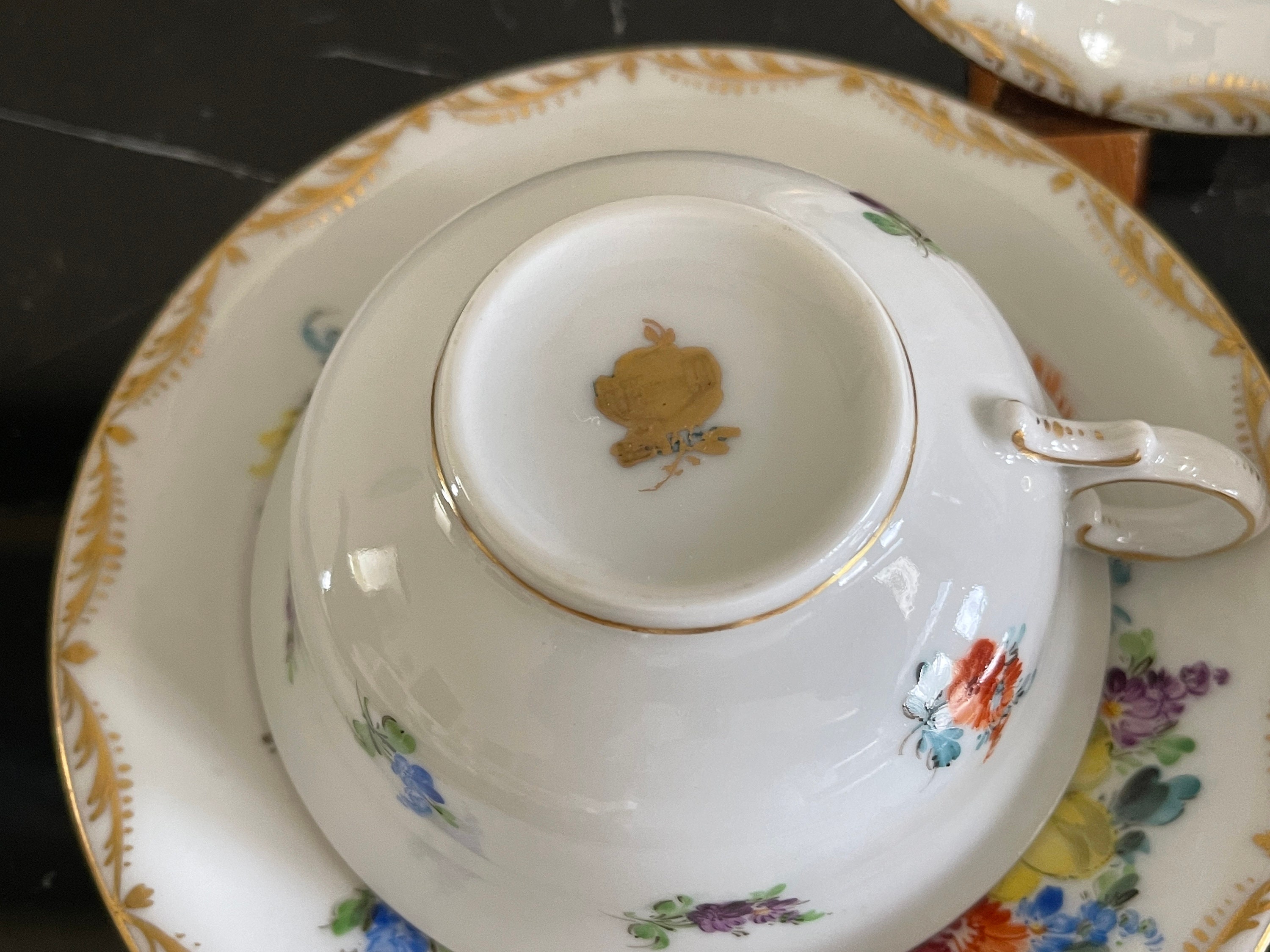 Antique Dresden Franziska Hirsch 1901-1914 Porcelain Mark Cups and