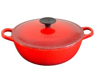 Vintage Le Creuset France 2 3/4 qt Red Cast Iron #22 Round Dutch Oven *