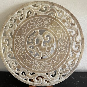 Impressive Vintage Asian Carved Stone Dragon Trivet