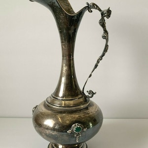 Antique Italian Silver 800 Wine Ewer with Apply Gem Stones Decoration 560 Grams