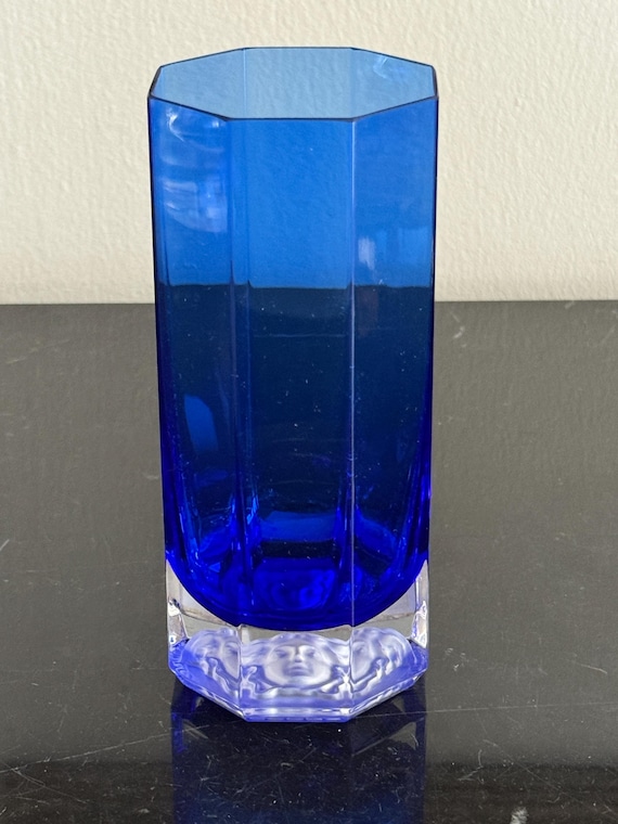 Rosenthal Versace Lumiere Crystal Etched Medusa Cobalt Blue