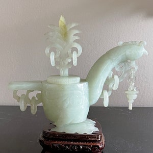 Antique Unusual Rooster Shaped Chinese Hand Carved Jade Incense Burner