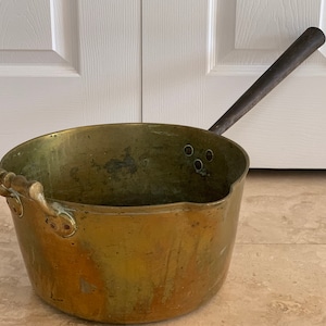 Massive Antique 24" Brass Cookware Saucepan Pot Casserole Over 12 Pounds