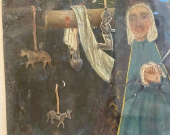 1896年 メキシコ Ex-voto エクスボト 奉納画 民衆絵画 木板 1896年