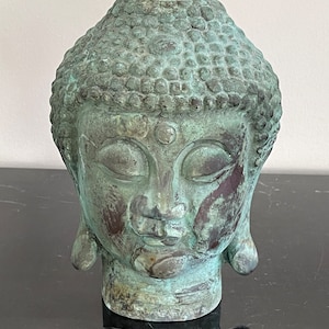Antique Buddhism Bronze Shakyamuni Sakyamuni 9 1/4" Tall Buddha Head Bust Statue