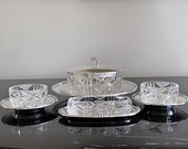 Vintage Italian Cut Crystal 800 Silver Individual Condiment Cellars Service Set