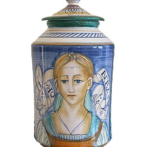 Italian Deruta Pottery Apothecary Lidded Jar Signed By Francesca Niccacci