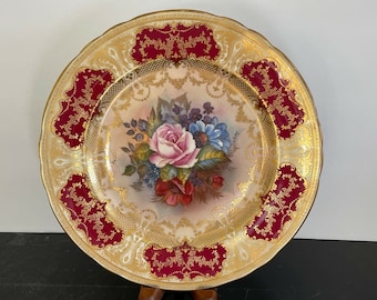 Aynsley England Bone China Signed by J. A. Bailey Floral Dinner Plate