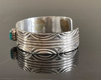 Vintage Navajo Thompson Platero Sterling Silver Bracelet with Turquoise Stone