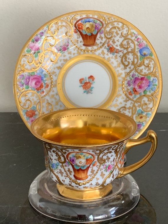Antique Ambrosius Lamm Dresden Porcelain Gold Gilt & Floral