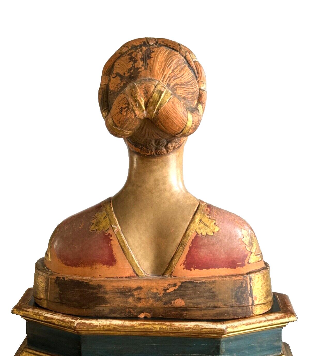 Huge Vintage Italian Renaissance Polychrome Terracotta Female Bust