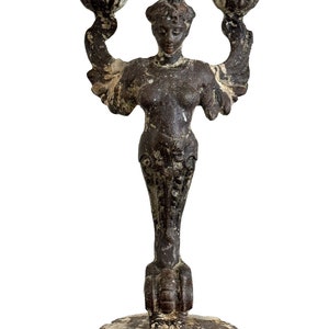 Antique Victorian Cast Metal Seraph Angel Figural Candlestick